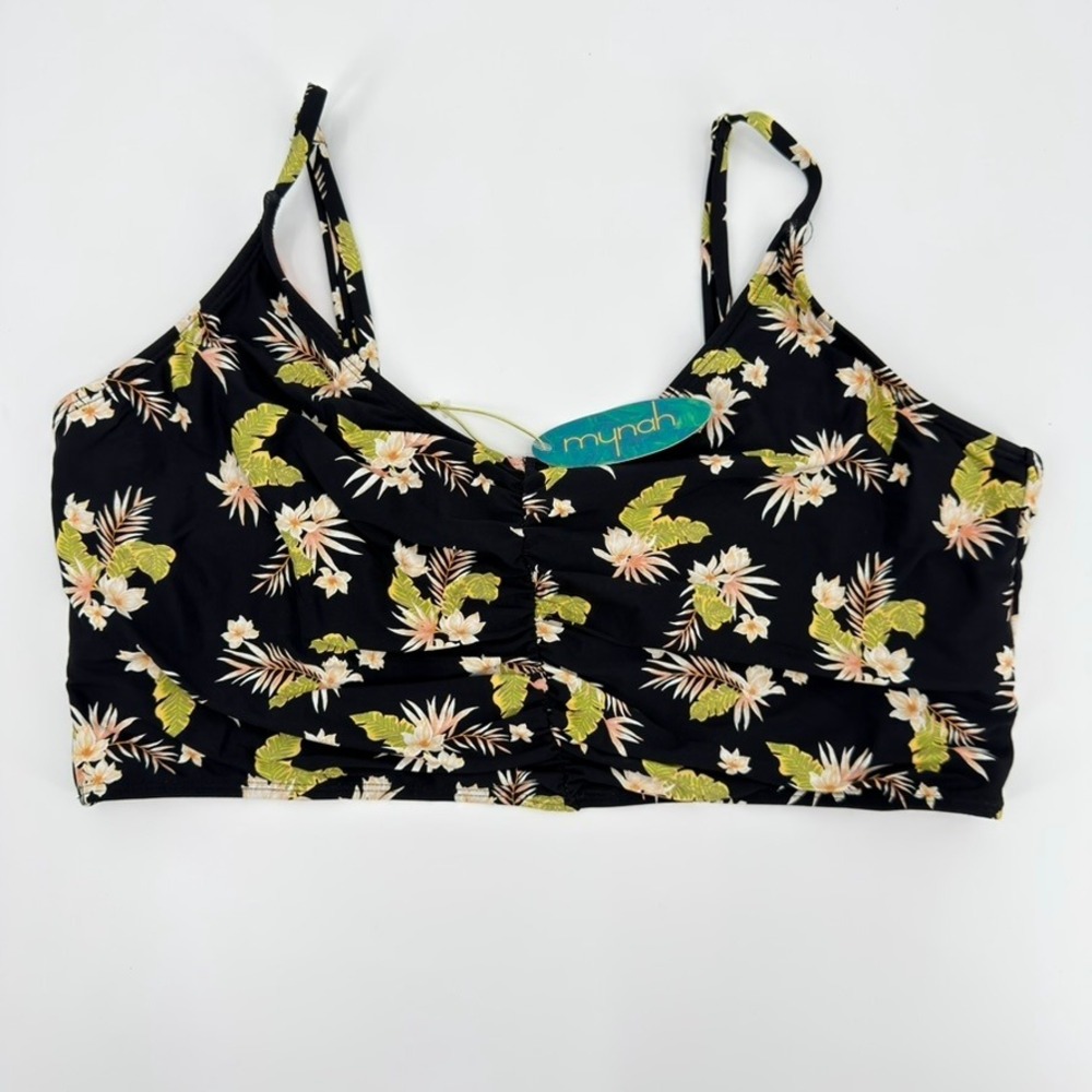 Mynah Womens Floral Tropical Bikini Top Black XXL NWT Adjustable Straps Swim